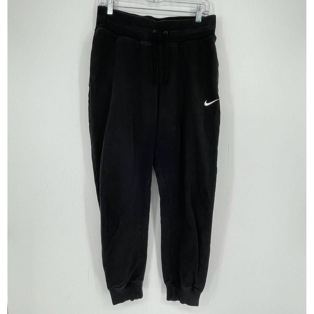 Nike Women's Black Embroidered Swoosh Logo Fleece Gym Jogger Sweatpants Size M